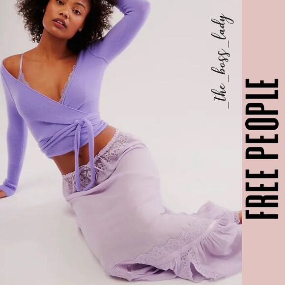 Free People maxi skirt floral lace pleated sheer tiered ruffle Large - Picture 2 of 8